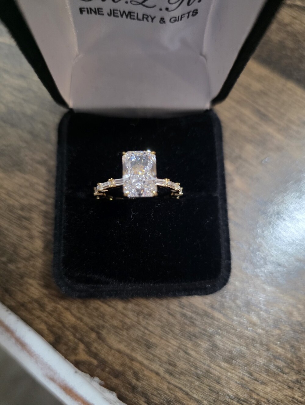 Gold Engagement Ring with Clear Cushion Centerstone -